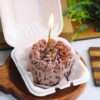 chocolate mousse bento cake with candle