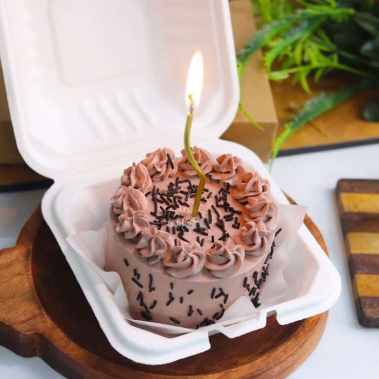 chocolate mousse bento cake with candle