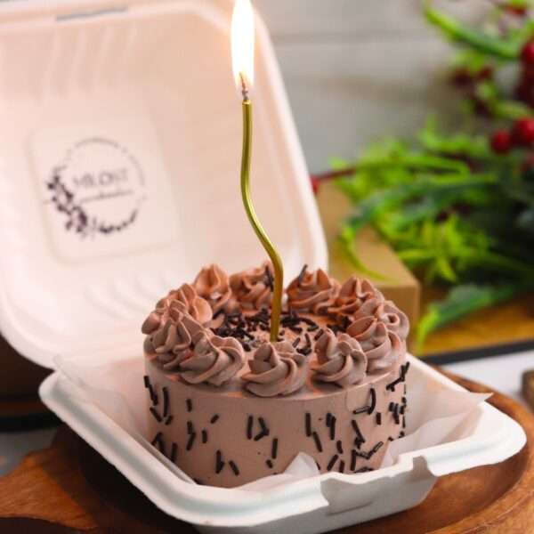 chocolate mousse bento cake with candle