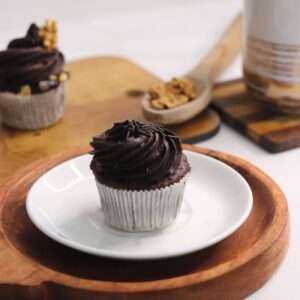 Chocolate cupcake with chocolate ganache piping