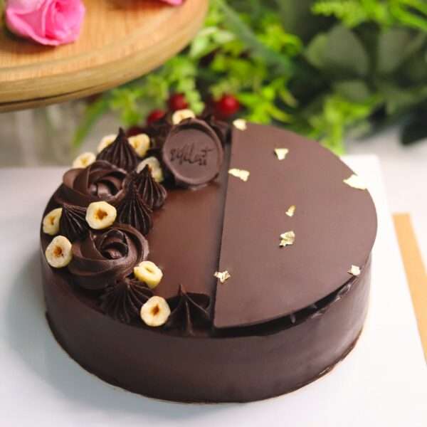 Chocolate Hazelnut cake with hazelnut and chocolate garnishing