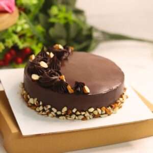 Rich chocolate almond cake with chocolate garnishing