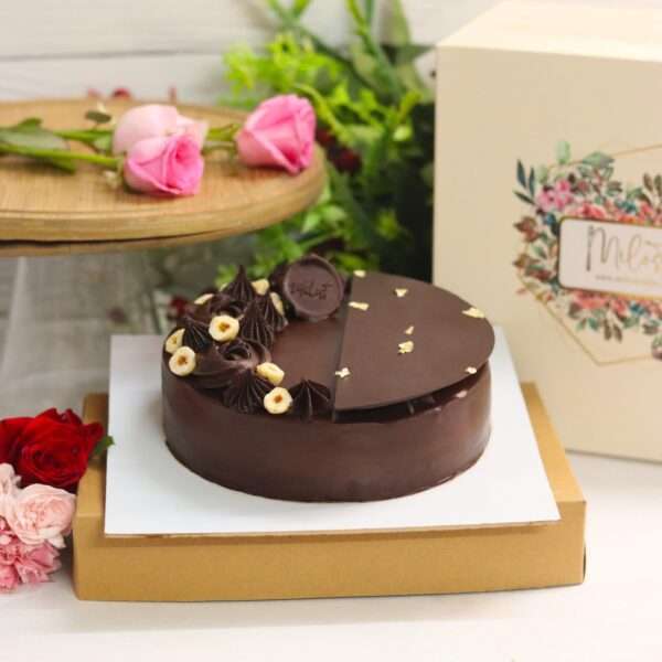 Chocolate hazelnut cake with chocolate garnishing