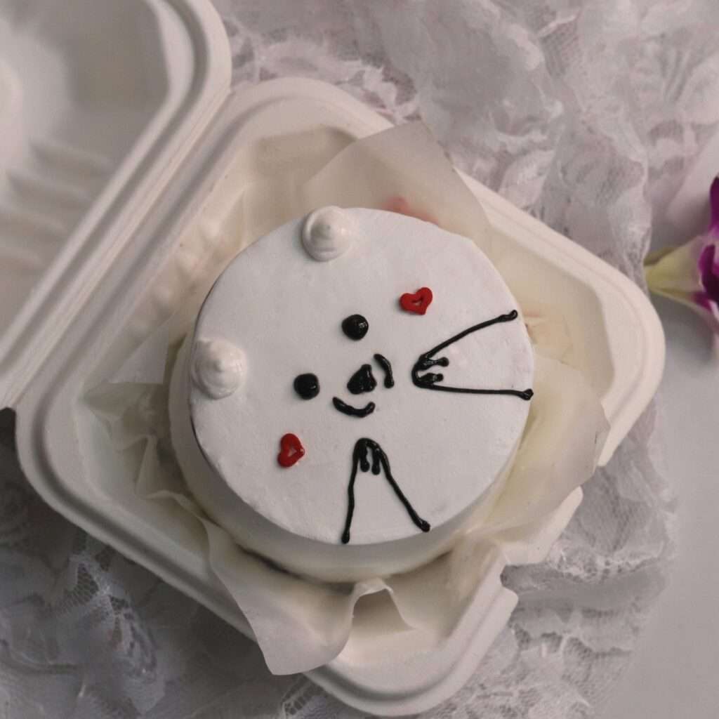 White bento cake with bear design