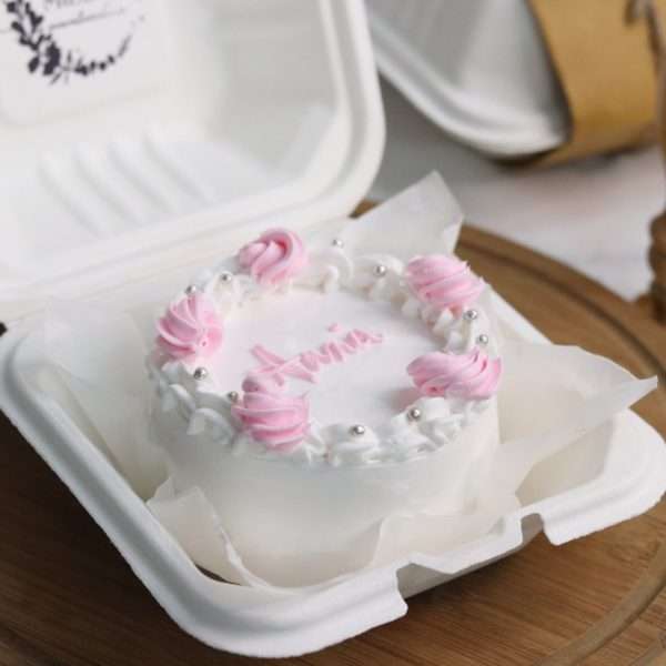 White and pink bento cake