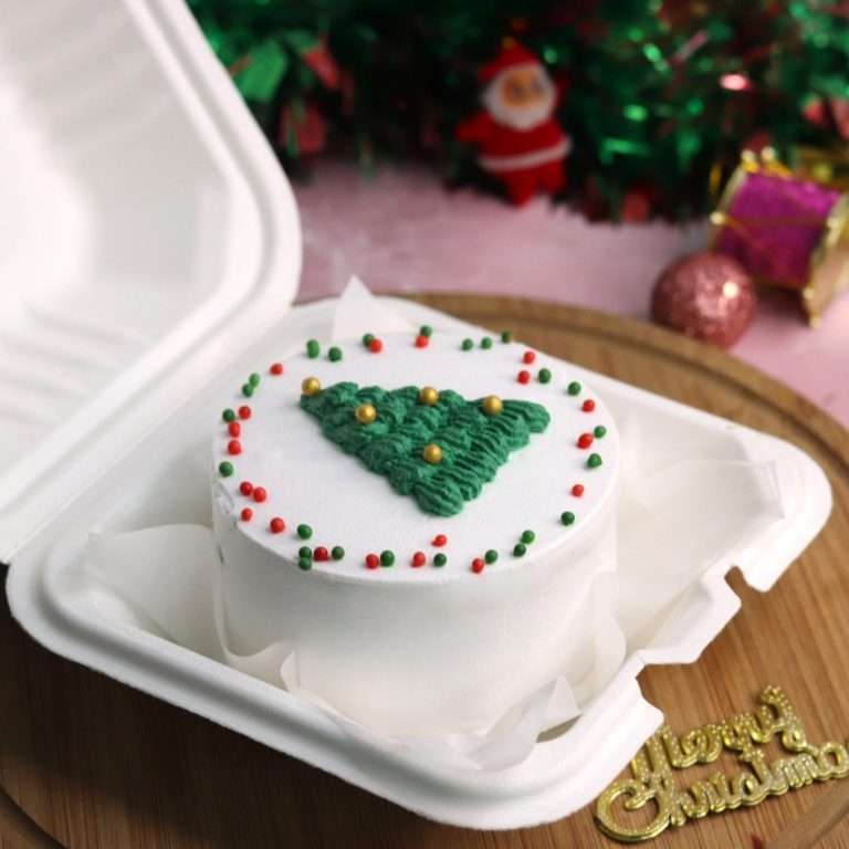 Bento cake with christmas tree design on top